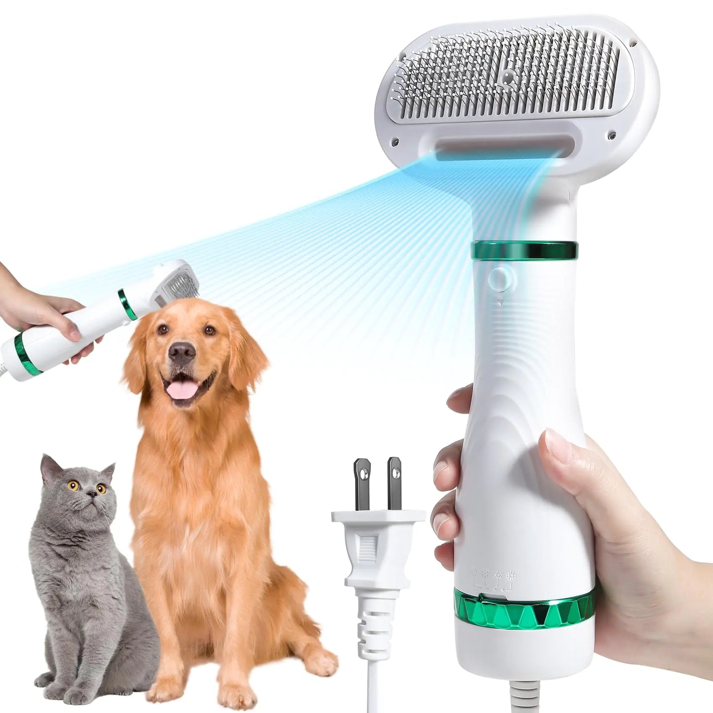 Pet Hair Dryer with Slicker Brush – 3 Heat Settings