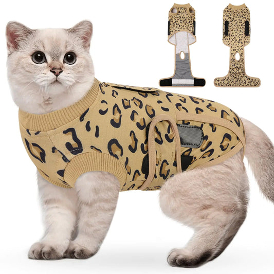 SUNFURA Cat Surgery Recovery Suit Female Cat Spay Recovery Suit Anti Licking Cat Neuter Recovery Suit Kitten Surgical Recovery Suit E-Collar Alternative Cat Onesie for Cats After Surgery Brown L